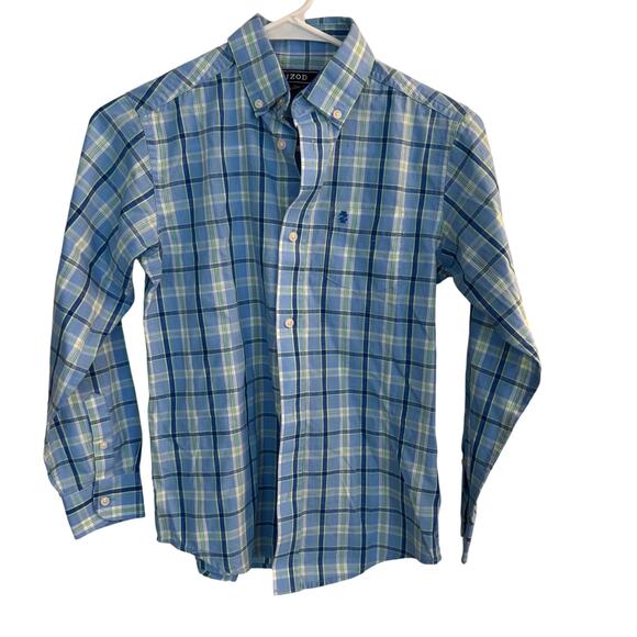 IZOD Shirt Kids Blue/Yellow Striped M Collared Button Down - Picture 1 of 5